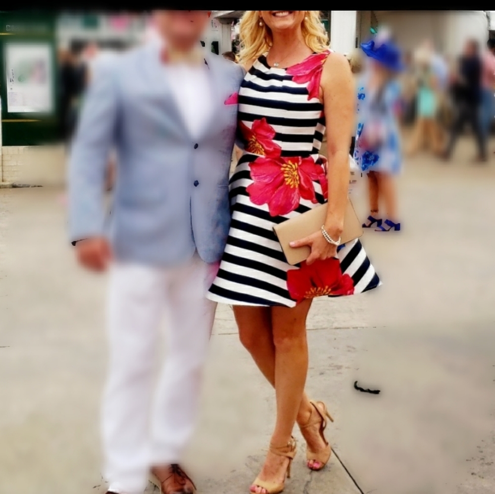 Floral and Striped Fit and Flare Dress